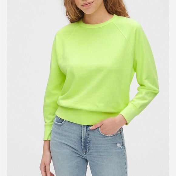 GAP Vintage Soft Raglan Cotton Blend Crewneck Sweatshirt in Neon Yellow - Size M - Picture 1 of 6